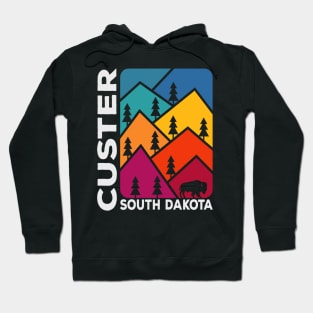 Custer South Dakota Vintage Mountains Bison Hoodie